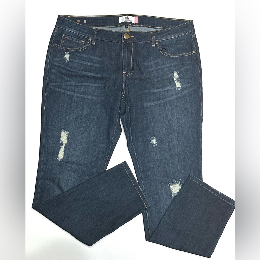 CABI Jeans Womens Size 14 Slim Boyfriend Fit Denim Distressed Dark Wash 3045 - Picture 5 of 13